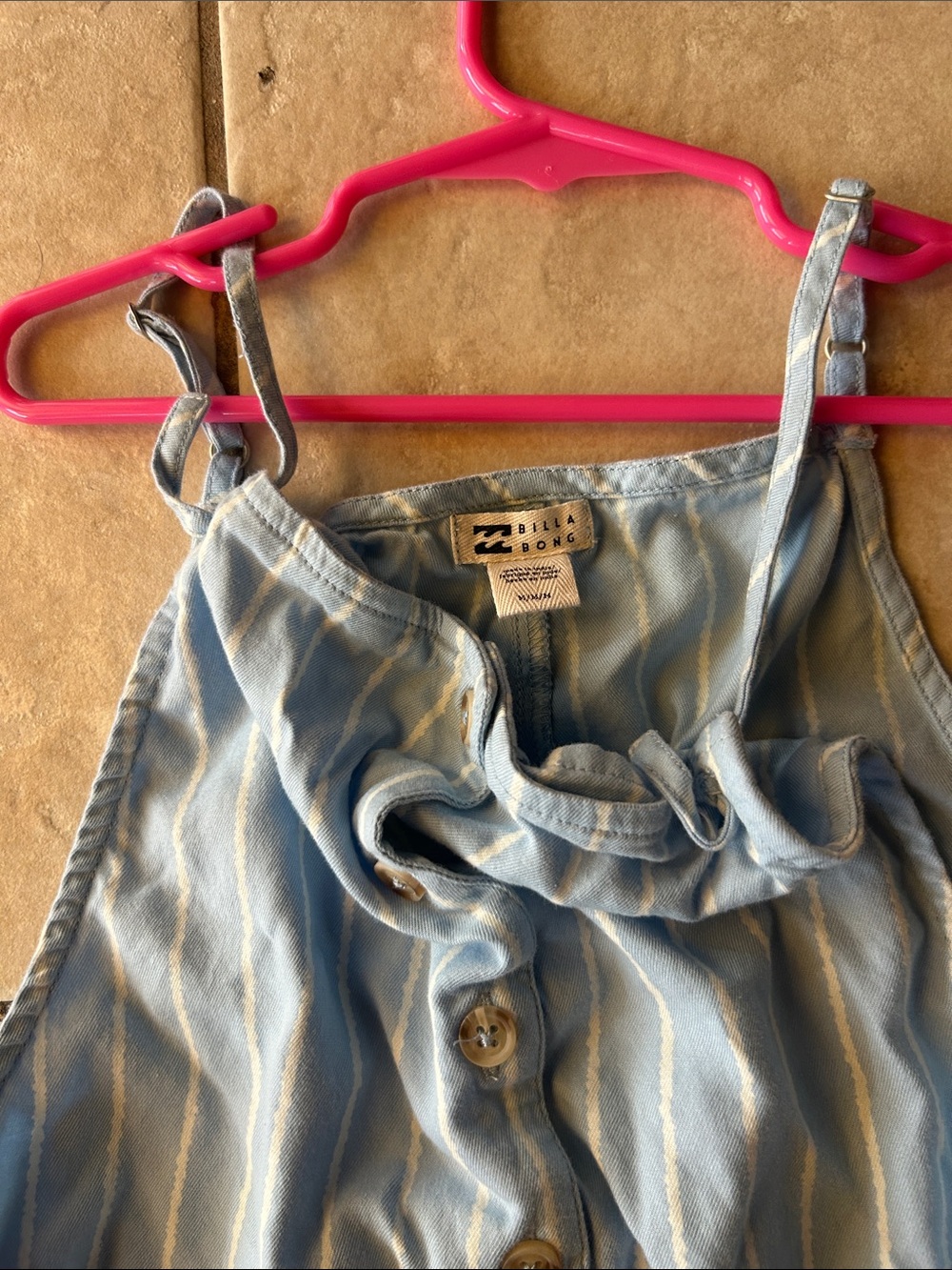 Billabong Light Blue and White Striped Ruffle Tank